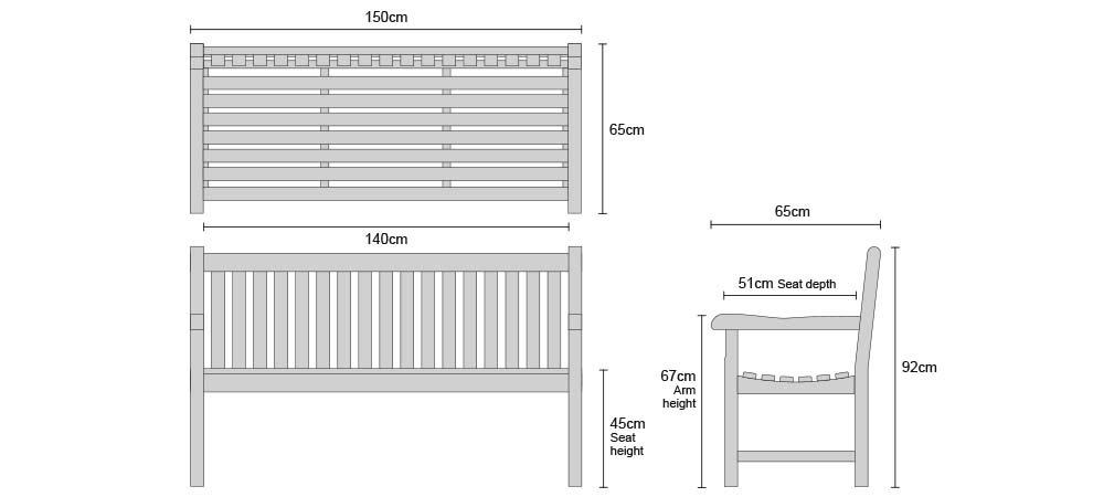 Windsor Benches 1.5m - Dimensions